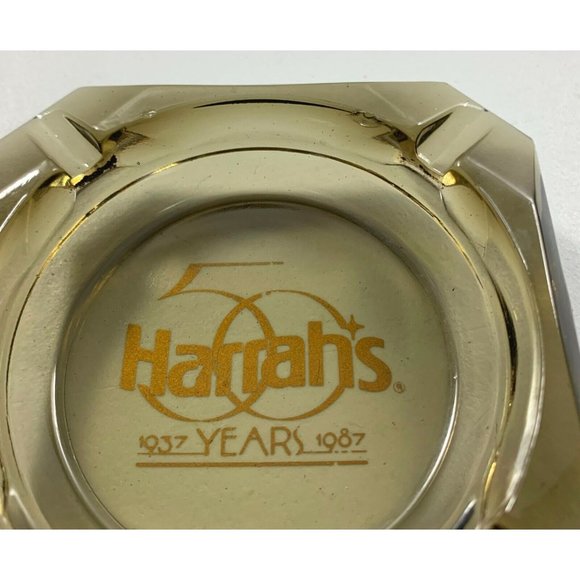 Harrahs 50th Annivesary Ashtray Smoked Glass Advertising Hotel Casino Nevada - Picture 2 of 7